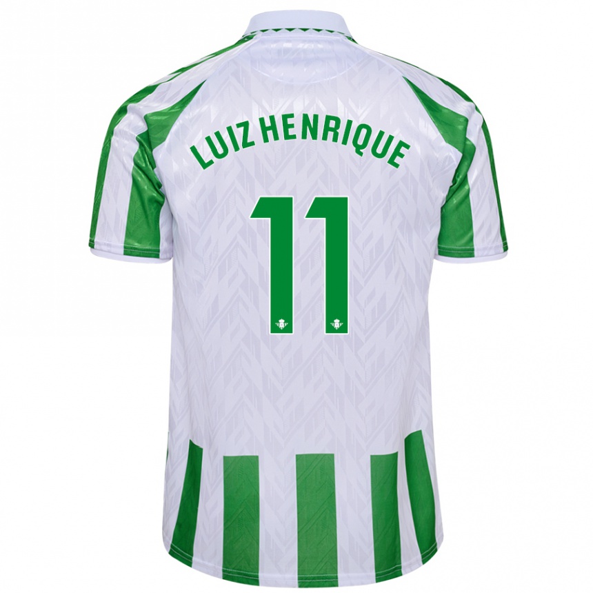 Niño Fútbol Camiseta Luiz Henrique #11 Verde Rayas Blancas 1ª Equipación 2024/25 México