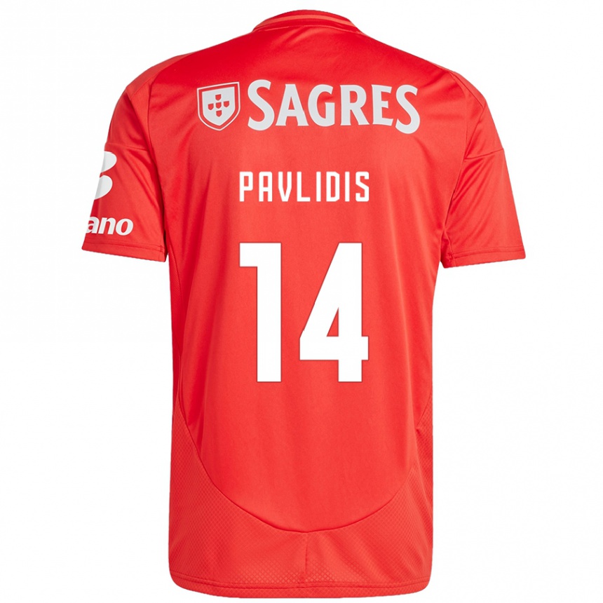 Niño Fútbol Camiseta Vangelis Pavlidis #14 Rojo Blanco 1ª Equipación 2024/25 México