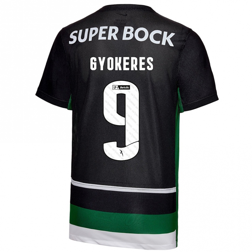 Niño Fútbol Camiseta Viktor Gyökeres #9 Negro Blanco Verde 1ª Equipación 2024/25 México