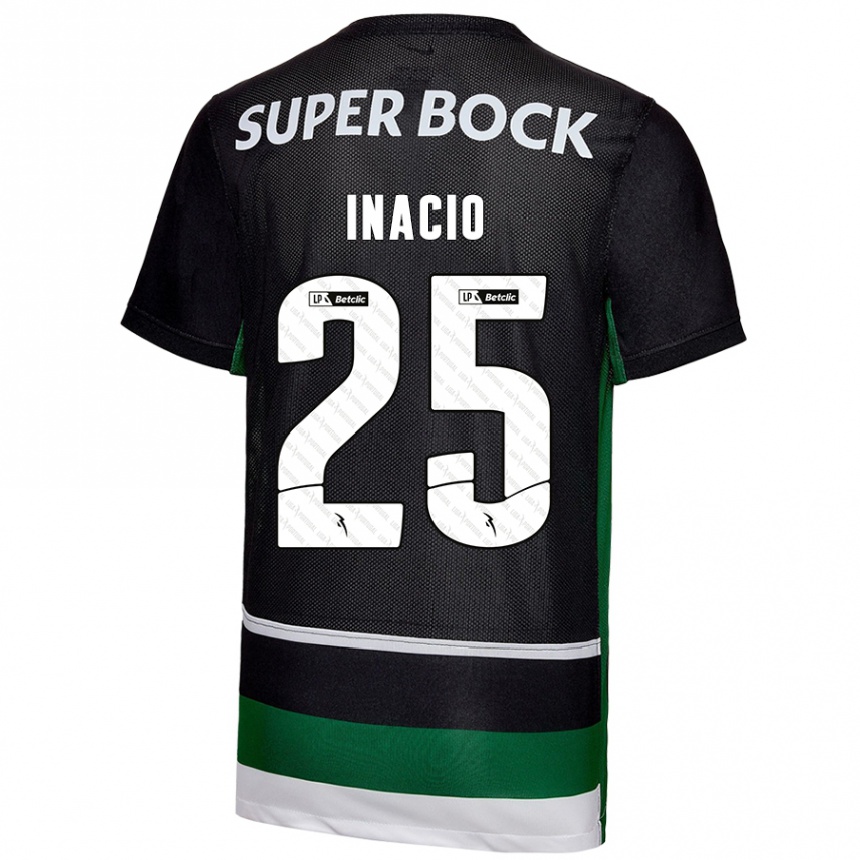 Niño Fútbol Camiseta Gonçalo Inácio #25 Negro Blanco Verde 1ª Equipación 2024/25 México