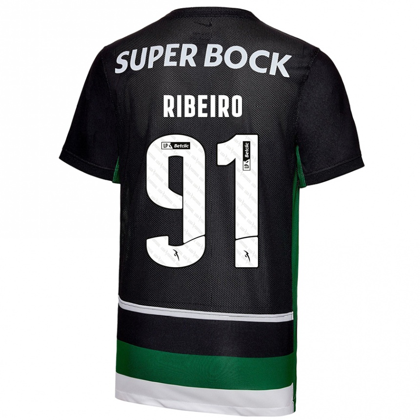 Niño Fútbol Camiseta Rodrigo Ribeiro #91 Negro Blanco Verde 1ª Equipación 2024/25 México