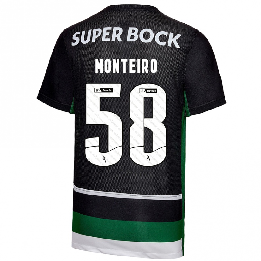 Niño Fútbol Camiseta David Monteiro #58 Negro Blanco Verde 1ª Equipación 2024/25 México