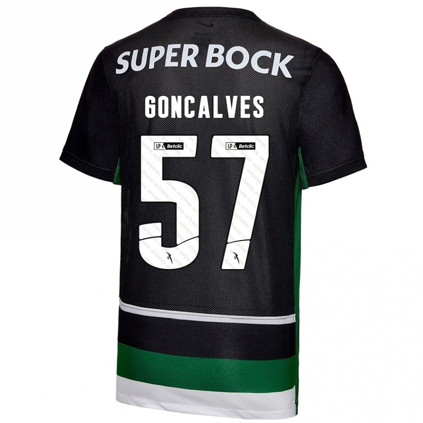 Niño Fútbol Camiseta Inês Gonçalves #57 Negro Blanco Verde 1ª Equipación 2024/25 México