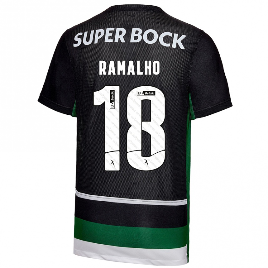 Niño Fútbol Camiseta Inês Filipa Ramalho Gonçalves #18 Negro Blanco Verde 1ª Equipación 2024/25 México