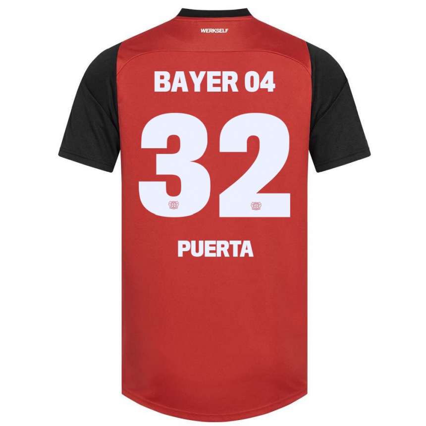 Niño Fútbol Camiseta Gustavo Puerta #32 Rojo Negro 1ª Equipación 2024/25 México