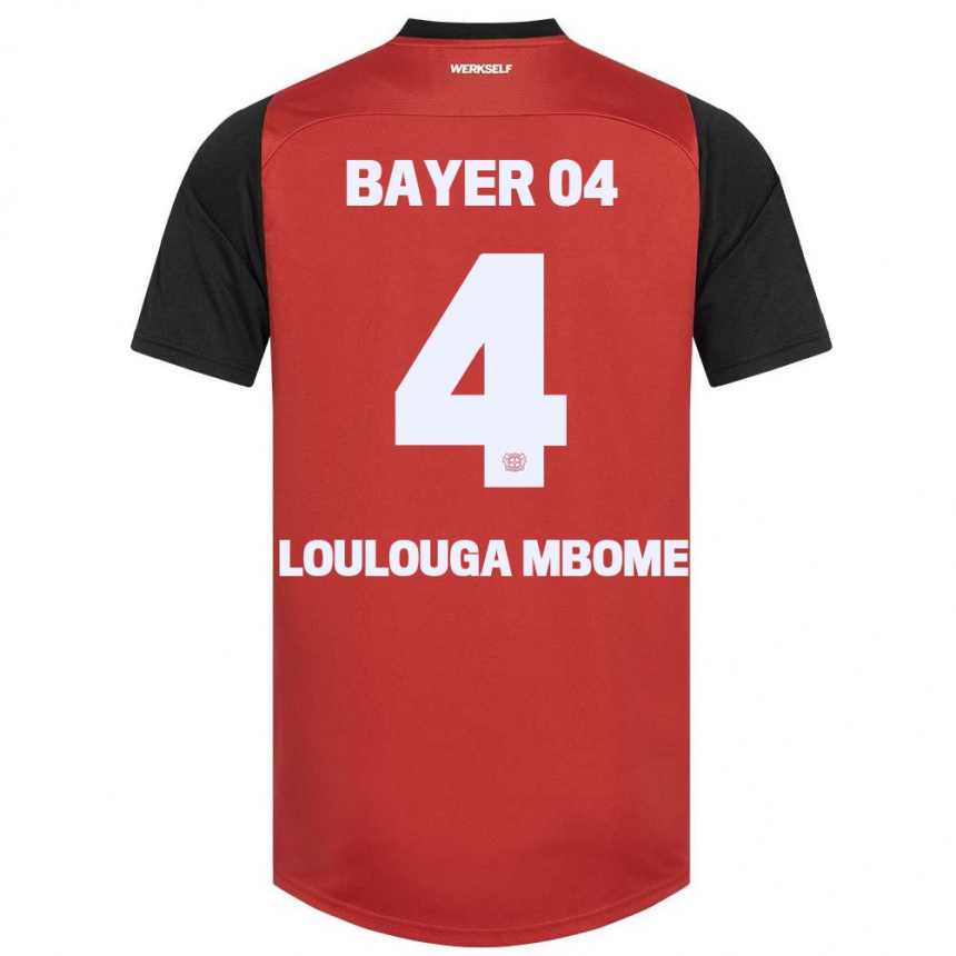 Niño Fútbol Camiseta Adrien Loulouga Mbome #4 Rojo Negro 1ª Equipación 2024/25 México