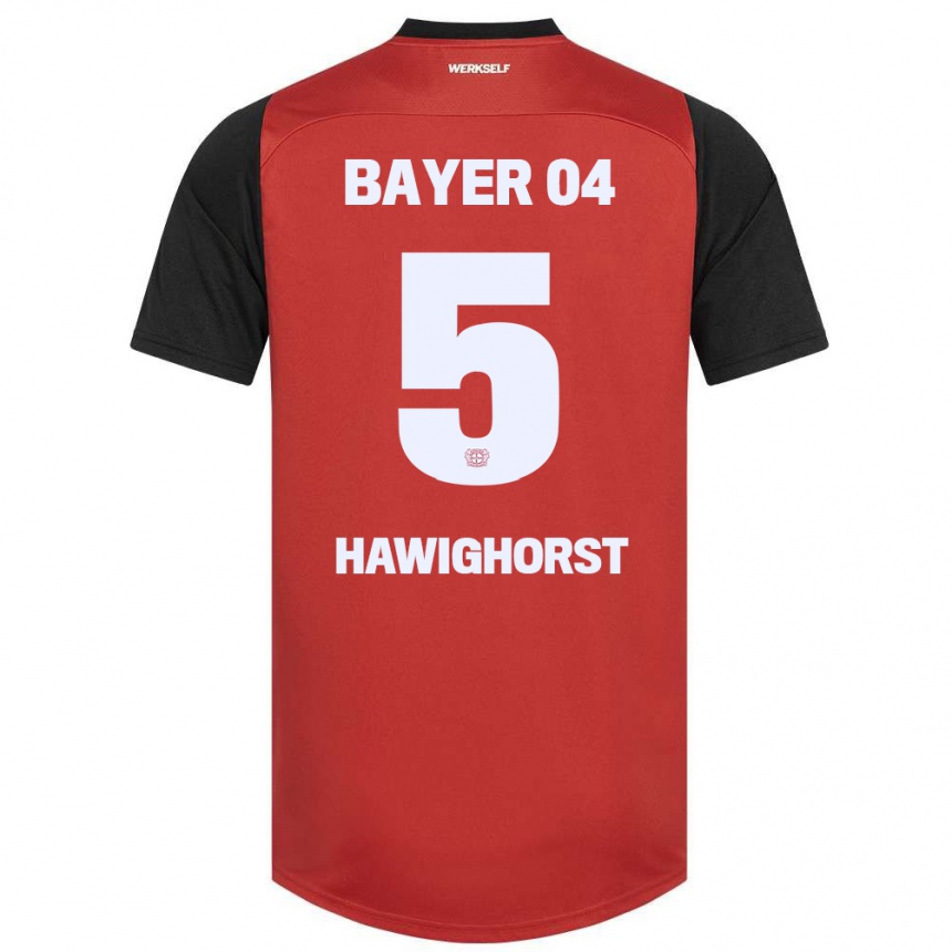 Niño Fútbol Camiseta Ben Hawighorst #5 Rojo Negro 1ª Equipación 2024/25 México