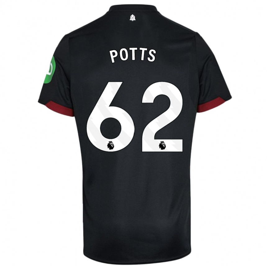 Niño Fútbol Camiseta Freddie Potts #62 Negro Blanco 2ª Equipación 2024/25 México