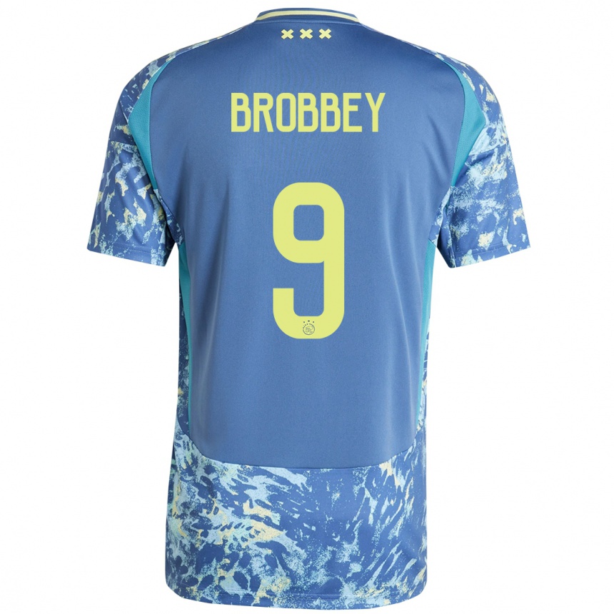 Niño Fútbol Camiseta Brian Brobbey #9 Gris Azul Amarillo 2ª Equipación 2024/25 México