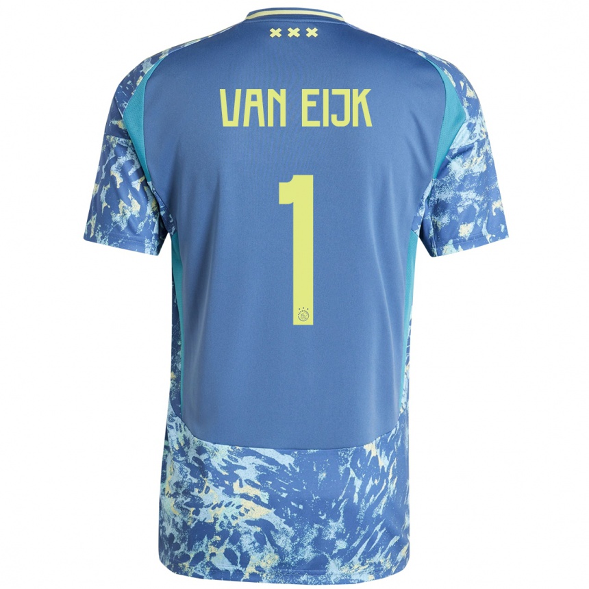 Niño Fútbol Camiseta Regina Van Eijk #1 Gris Azul Amarillo 2ª Equipación 2024/25 México