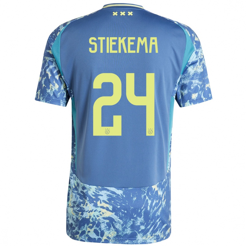 Niño Fútbol Camiseta Iris Stiekema #24 Gris Azul Amarillo 2ª Equipación 2024/25 México