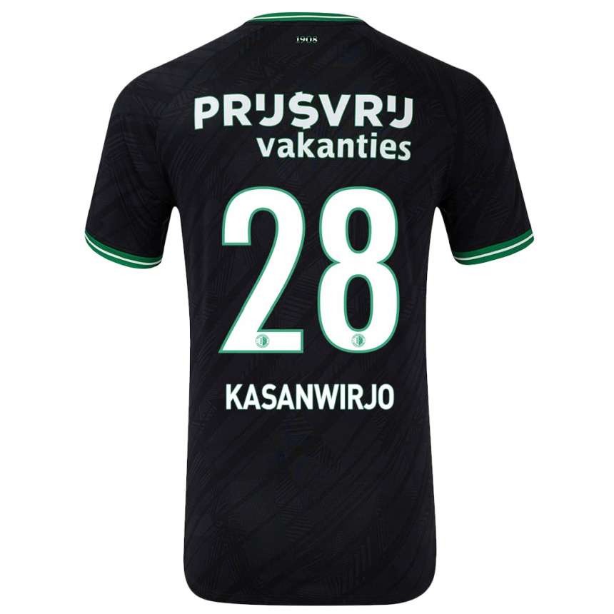 Niño Fútbol Camiseta Neraysho Kasanwirjo #28 Negro Verde 2ª Equipación 2024/25 México