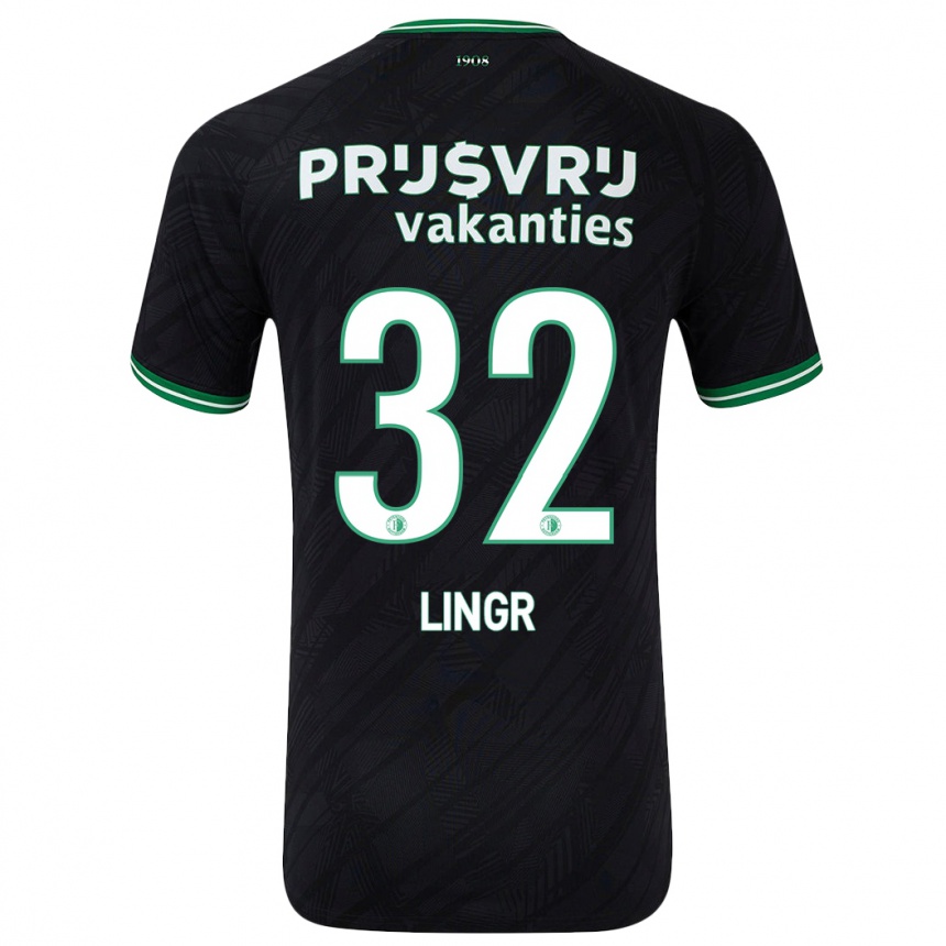 Niño Fútbol Camiseta Ondrej Lingr #32 Negro Verde 2ª Equipación 2024/25 México