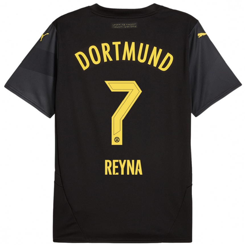 Niño Fútbol Camiseta Giovanni Reyna #7 Negro Amarillo 2ª Equipación 2024/25 México