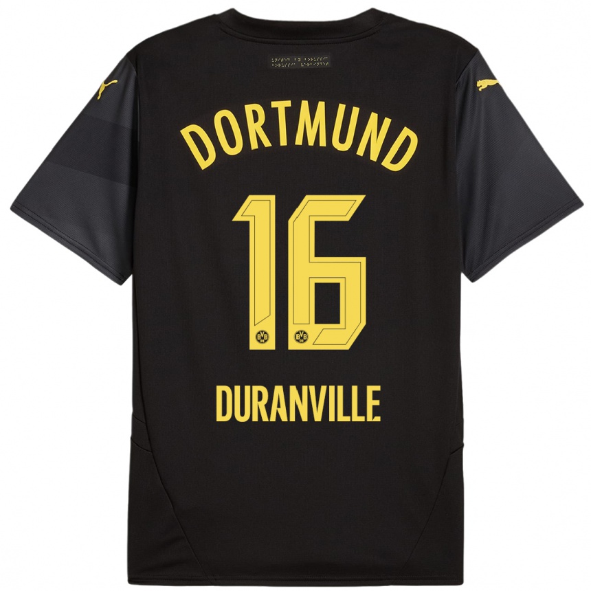 Niño Fútbol Camiseta Julien Duranville #16 Negro Amarillo 2ª Equipación 2024/25 México