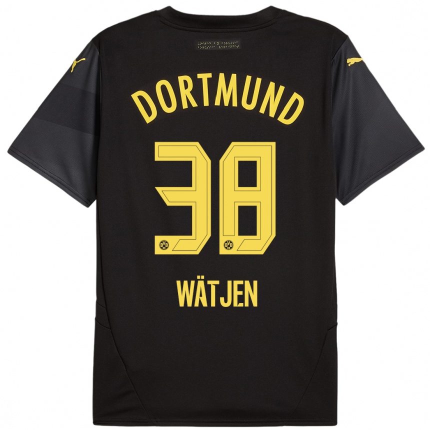 Niño Fútbol Camiseta Kjell Wätjen #38 Negro Amarillo 2ª Equipación 2024/25 México