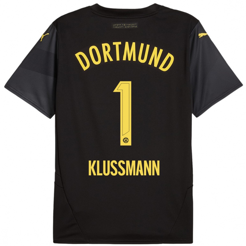 Niño Fútbol Camiseta Leon Klußmann #1 Negro Amarillo 2ª Equipación 2024/25 México