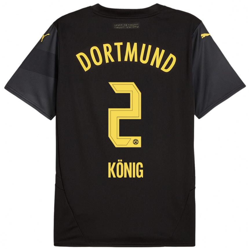 Niño Fútbol Camiseta Niklas König #2 Negro Amarillo 2ª Equipación 2024/25 México