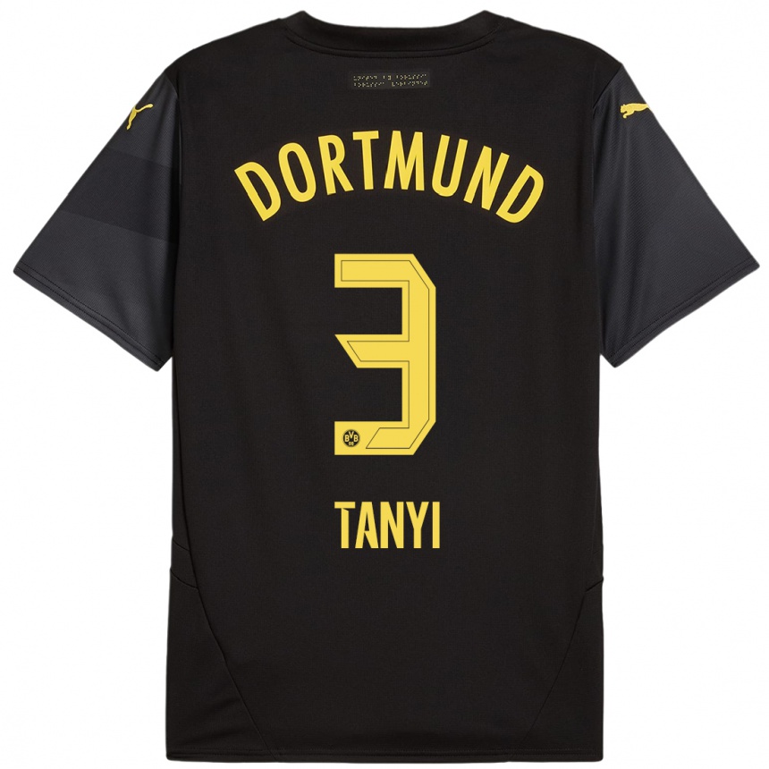 Niño Fútbol Camiseta Paul Tanyi #3 Negro Amarillo 2ª Equipación 2024/25 México