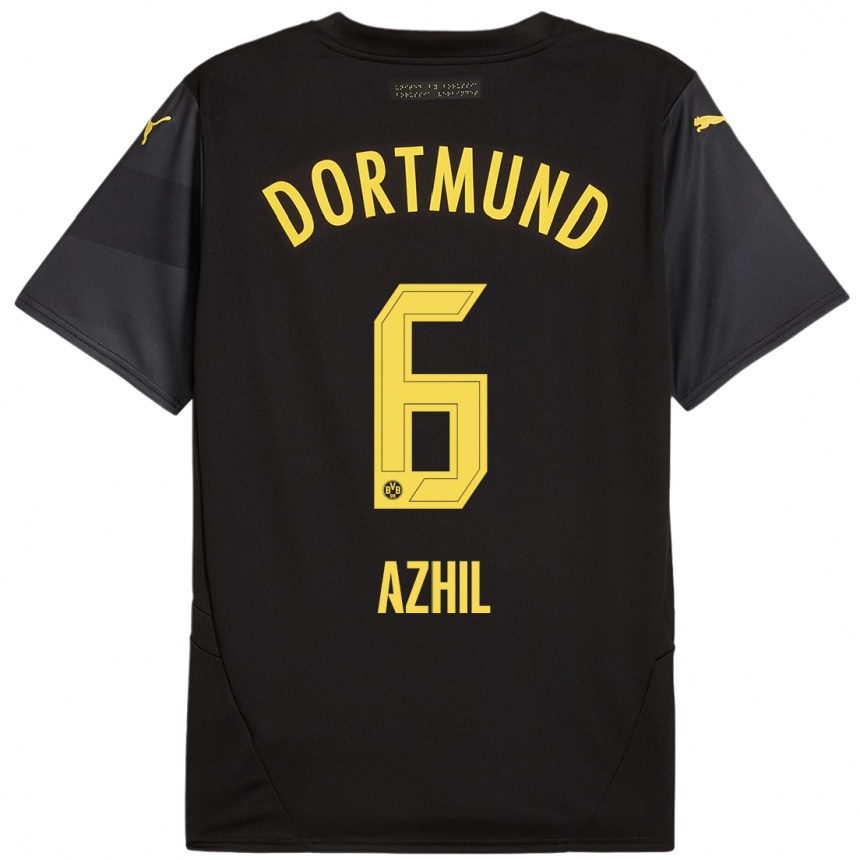 Niño Fútbol Camiseta Ayman Azhil #6 Negro Amarillo 2ª Equipación 2024/25 México