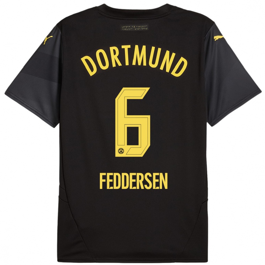 Niño Fútbol Camiseta Jonas Feddersen #6 Negro Amarillo 2ª Equipación 2024/25 México