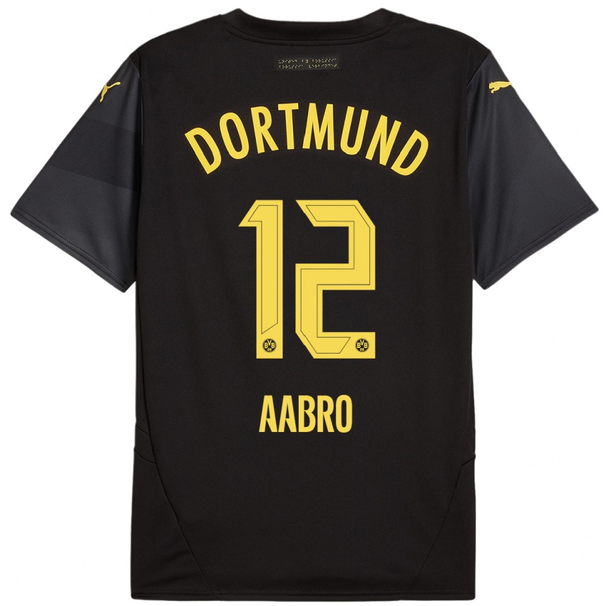 Niño Fútbol Camiseta Gustav Aabro #12 Negro Amarillo 2ª Equipación 2024/25 México