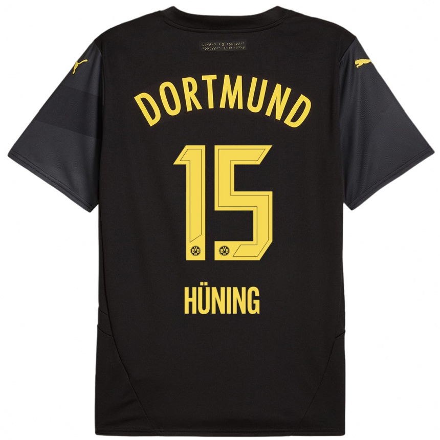 Niño Fútbol Camiseta Ben Hüning #15 Negro Amarillo 2ª Equipación 2024/25 México