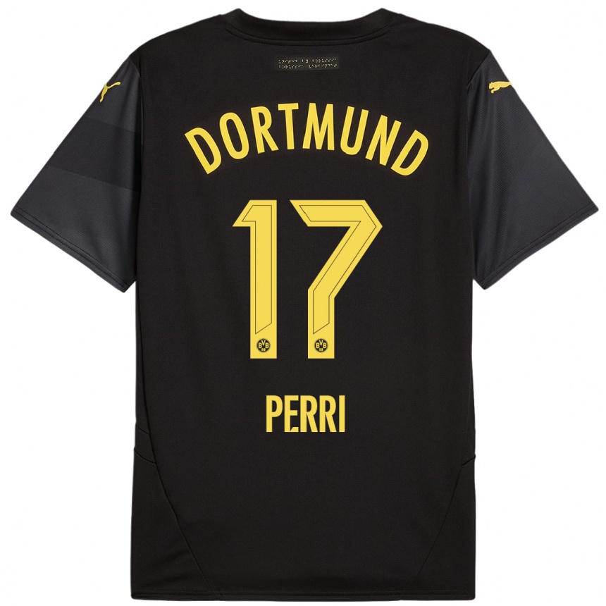 Niño Fútbol Camiseta Luca Perri #17 Negro Amarillo 2ª Equipación 2024/25 México