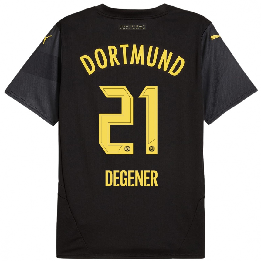 Niño Fútbol Camiseta Tim Degener #21 Negro Amarillo 2ª Equipación 2024/25 México