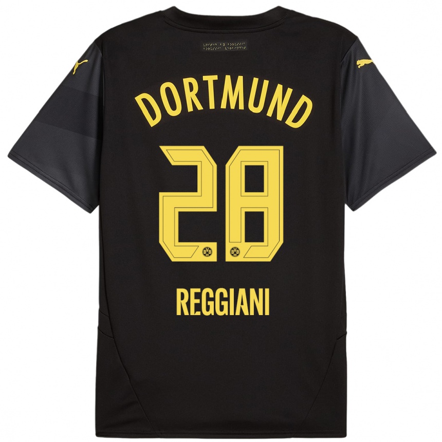 Niño Fútbol Camiseta Luca Reggiani #28 Negro Amarillo 2ª Equipación 2024/25 México