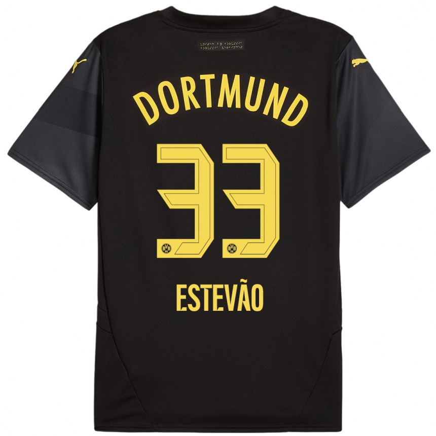 Niño Fútbol Camiseta Tiago Estevão #33 Negro Amarillo 2ª Equipación 2024/25 México