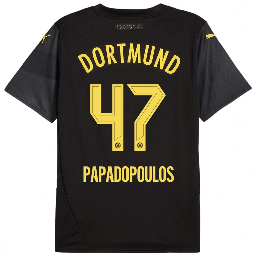 Niño Fútbol Camiseta Antonios Papadopoulos #47 Negro Amarillo 2ª Equipación 2024/25 México