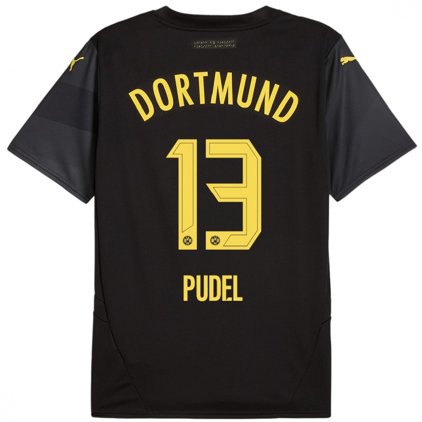 Niño Fútbol Camiseta Bjarne Pudel #13 Negro Amarillo 2ª Equipación 2024/25 México