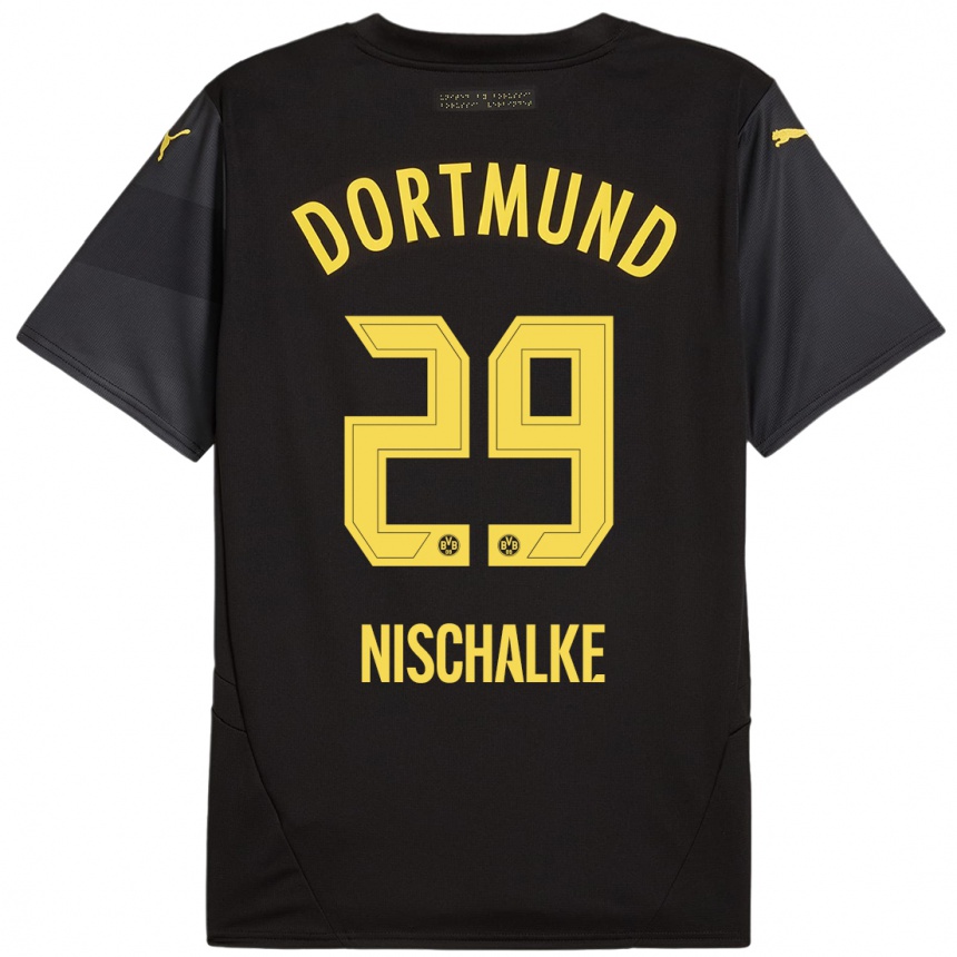 Niño Fútbol Camiseta Jermain Nischalke #29 Negro Amarillo 2ª Equipación 2024/25 México