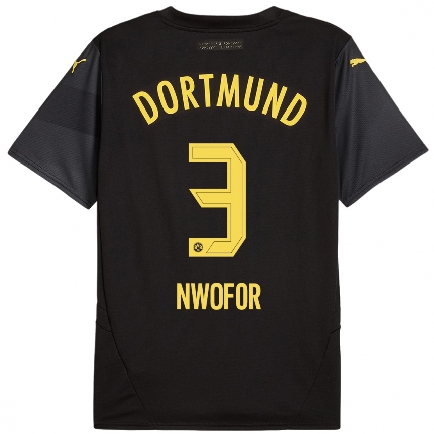 Niño Fútbol Camiseta Jamie Nwofor #3 Negro Amarillo 2ª Equipación 2024/25 México