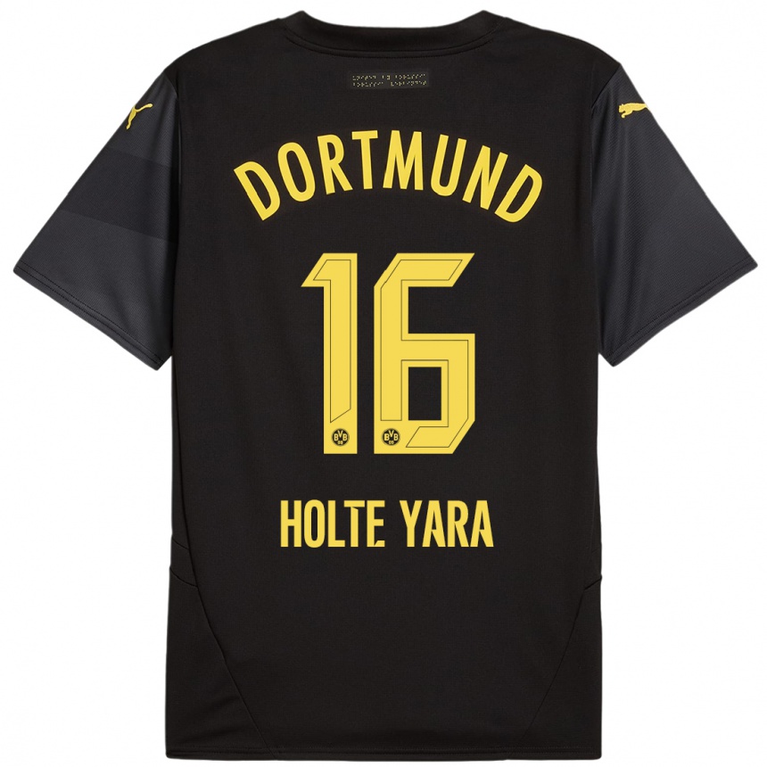 Niño Fútbol Camiseta Ten Holte Yara #16 Negro Amarillo 2ª Equipación 2024/25 México