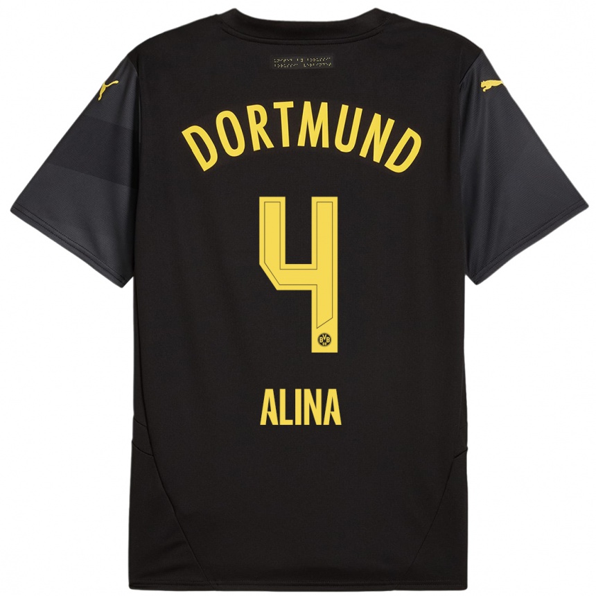 Niño Fútbol Camiseta Grijseels Alina #4 Negro Amarillo 2ª Equipación 2024/25 México