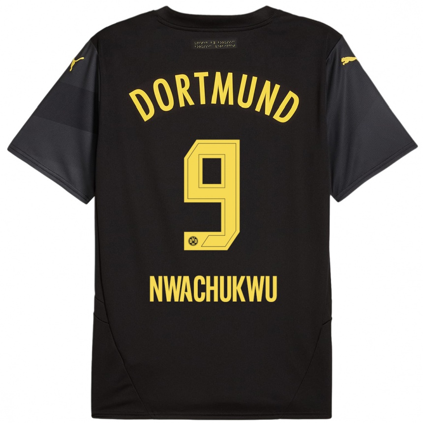 Niño Fútbol Camiseta Isaak Nwachukwu #9 Negro Amarillo 2ª Equipación 2024/25 México