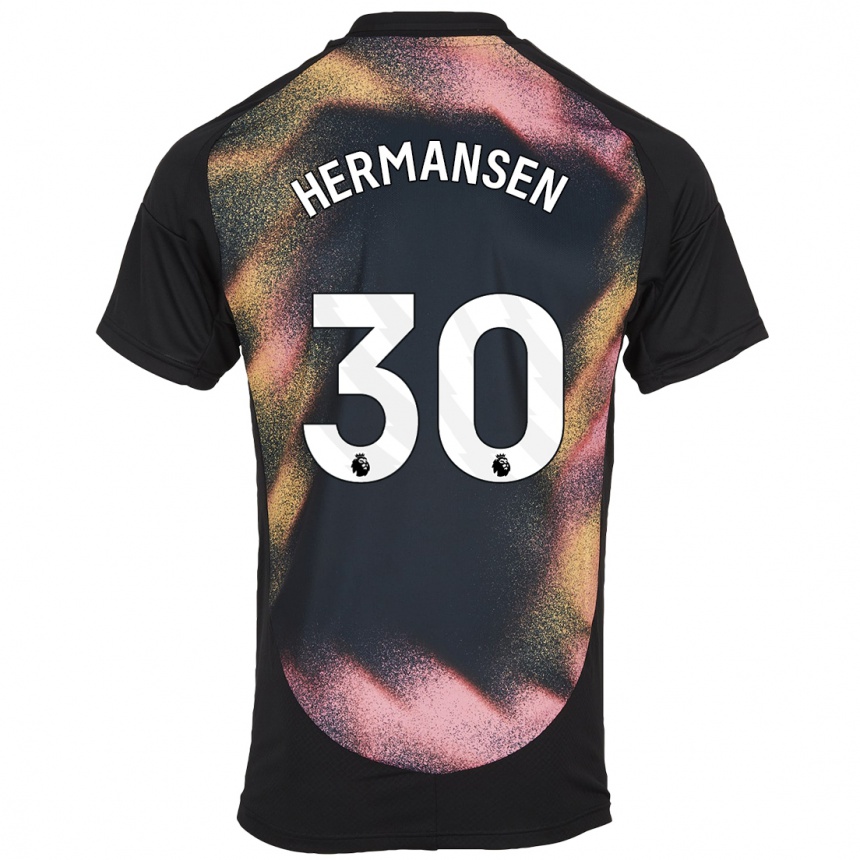 Niño Fútbol Camiseta Mads Hermansen #30 Negro Blanco 2ª Equipación 2024/25 México