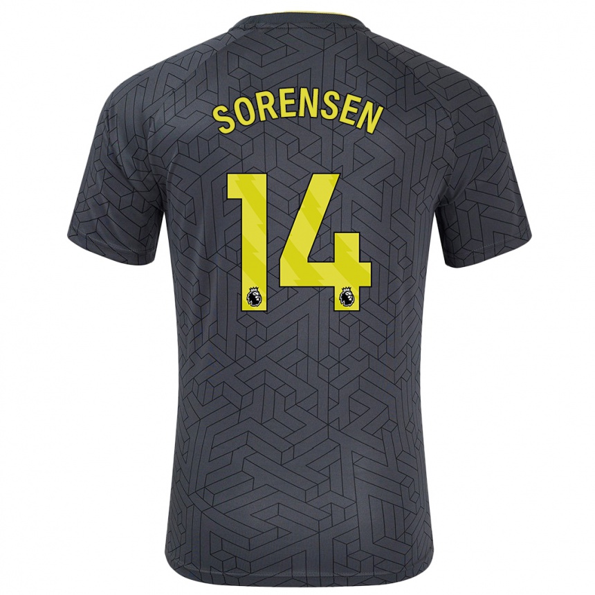 Niño Fútbol Camiseta Nicoline Sorensen #14 Negro Amarillo 2ª Equipación 2024/25 México