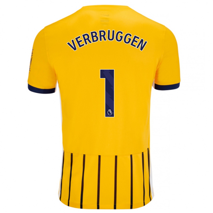 Niño Fútbol Camiseta Bart Verbruggen #1 Dorado Azul Rayas 2ª Equipación 2024/25 México