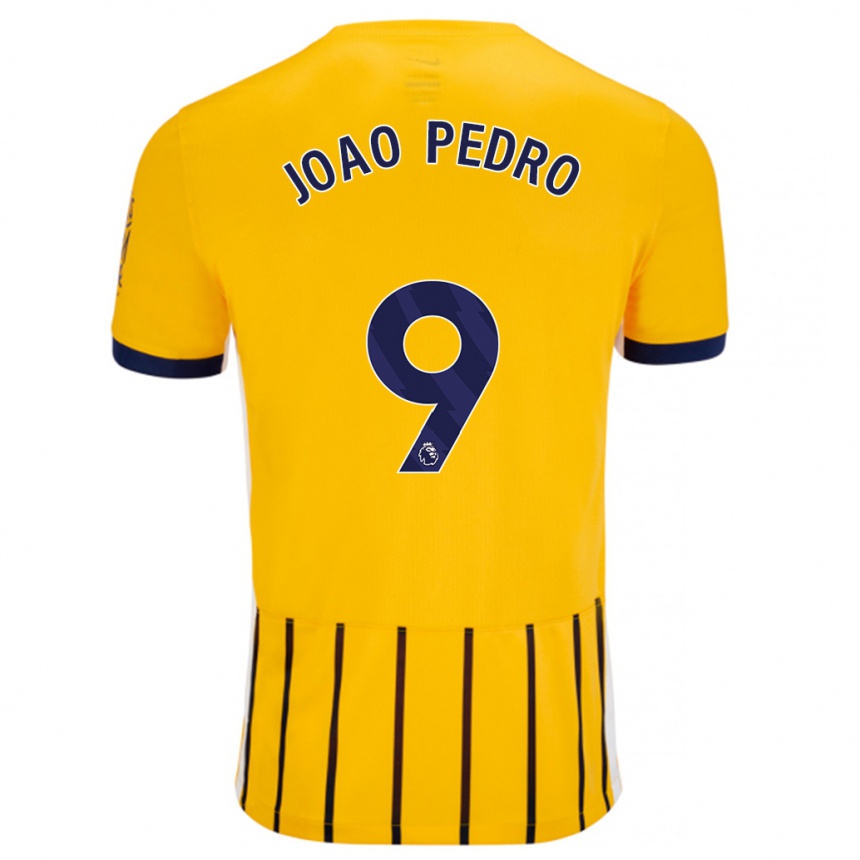 Niño Fútbol Camiseta João Pedro #9 Dorado Azul Rayas 2ª Equipación 2024/25 México