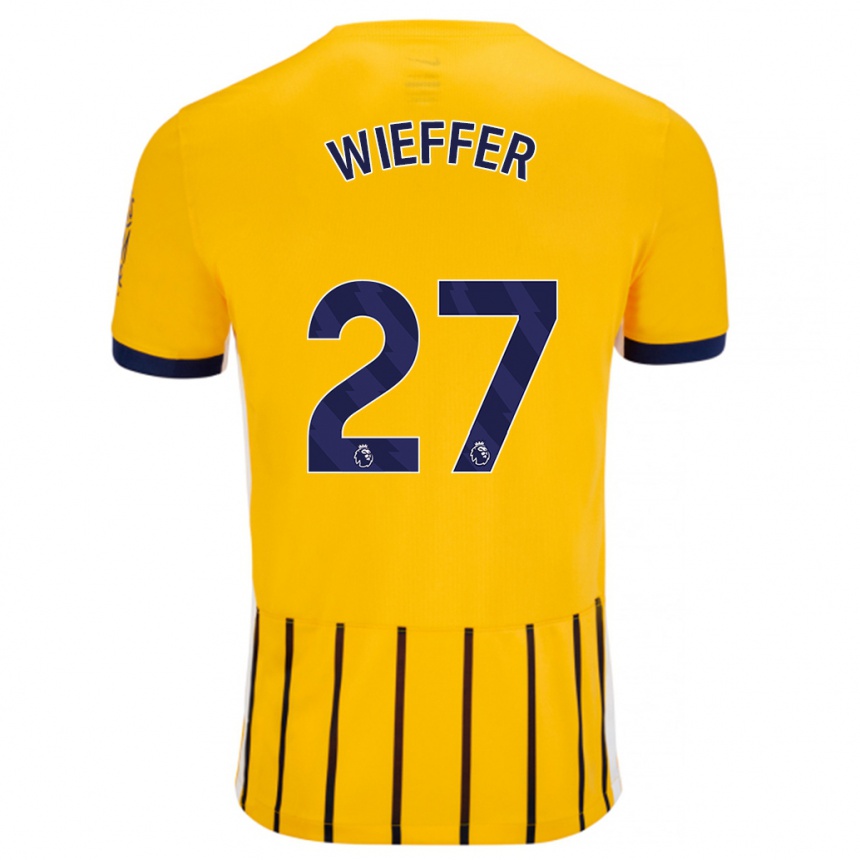 Niño Fútbol Camiseta Mats Wieffer #27 Dorado Azul Rayas 2ª Equipación 2024/25 México