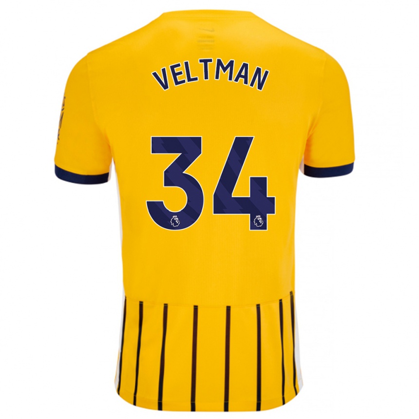 Niño Fútbol Camiseta Joël Veltman #34 Dorado Azul Rayas 2ª Equipación 2024/25 México