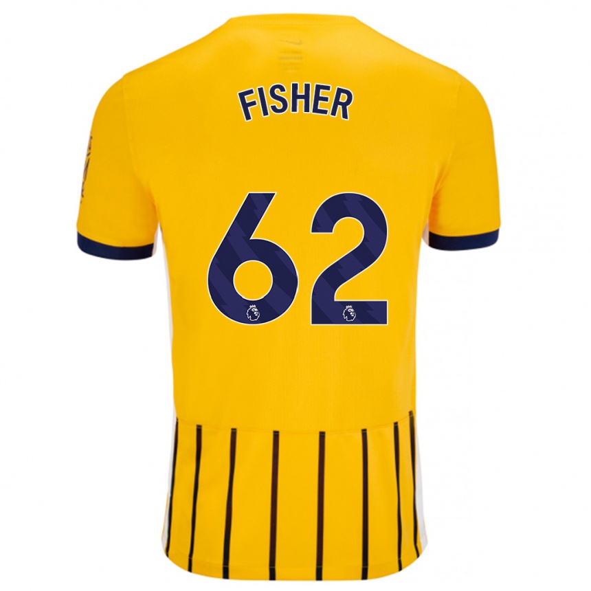 Niño Fútbol Camiseta Hugo Fisher #62 Dorado Azul Rayas 2ª Equipación 2024/25 México