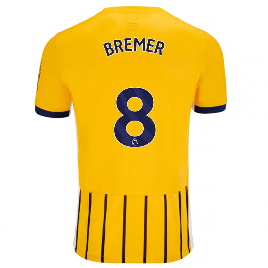 Niño Fútbol Camiseta Pauline Bremer #8 Dorado Azul Rayas 2ª Equipación 2024/25 México