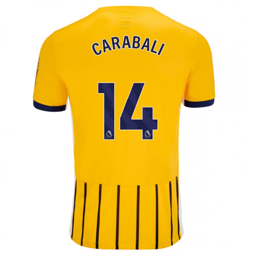 Niño Fútbol Camiseta Jorelyn Andrea Carabalí Martínez #14 Dorado Azul Rayas 2ª Equipación 2024/25 México