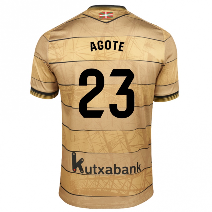 Niño Fútbol Camiseta Unax Agote #23 Marrón 2ª Equipación 2024/25 México