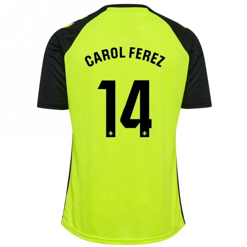 Niño Fútbol Camiseta Carolina Férez Méndez #14 Amarillo Fluorescente Negro 2ª Equipación 2024/25 México