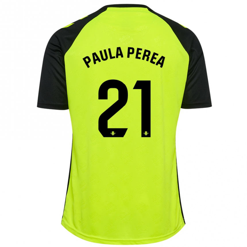 Niño Fútbol Camiseta Paula Perea Ramírez #21 Amarillo Fluorescente Negro 2ª Equipación 2024/25 México